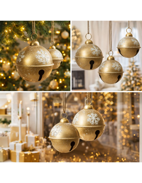 Grelots de Noël Dorés Flocon Ø 30, 25 et 20 cm – Une Décoration Chic et Lumineuse