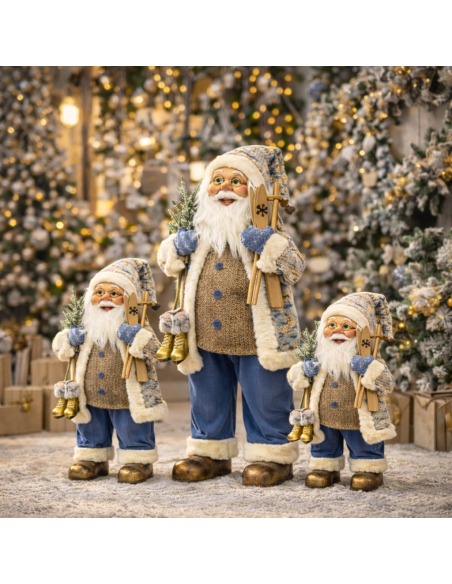 Père Noël Décoratif 45 cm avec Skis et Patins Dorés – Format Compact et Facile à Intégrer