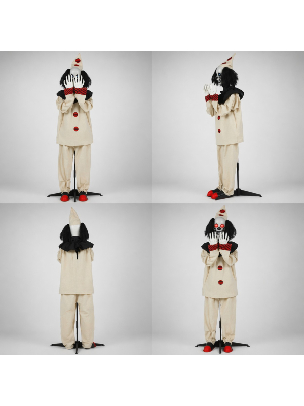 Automate clown effet sursaut 185 cm – animé son, lumière et mouvement