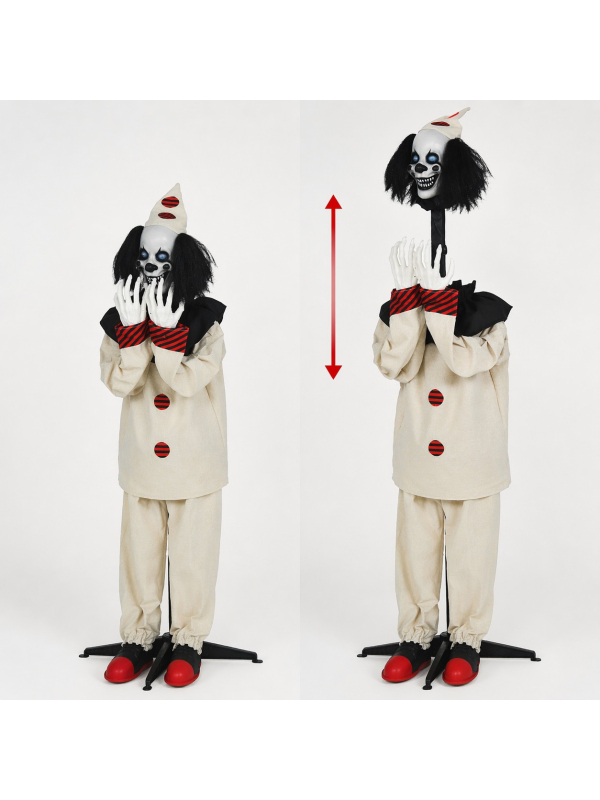 Automate clown effet sursaut 185 cm – animé son, lumière et mouvement