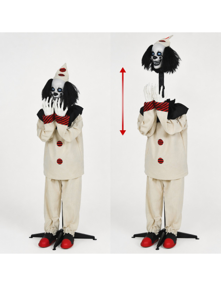 Automate clown effet sursaut 185 cm – animé son, lumière et mouvement