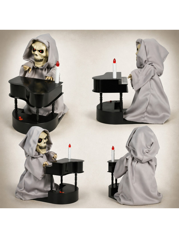 Automate squelette au piano Halloween (32 x 15 cm – lumière, son et mouvement)