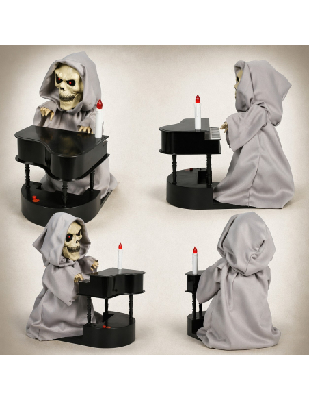 Automate squelette au piano Halloween (32 x 15 cm – lumière, son et mouvement)