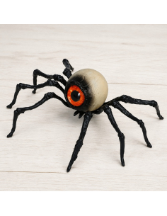 Araignée Halloween œil géant (16 cm – décoration PVC réaliste)
