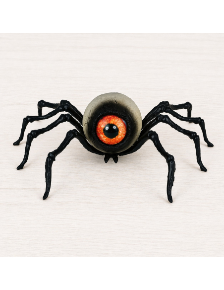 Araignée Halloween œil géant (16 cm – décoration PVC réaliste)