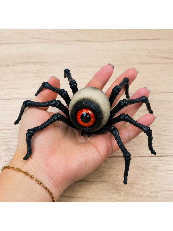 Araignée Halloween œil géant (16 cm – décoration PVC réaliste)