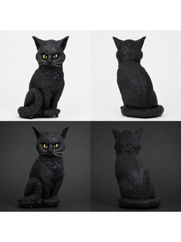Chat noir Halloween avec son et lumière (32 cm – yeux verts clignotants)