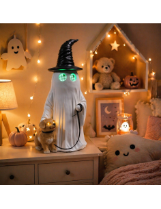 Fantôme en résine avec chien et yeux LED Halloween