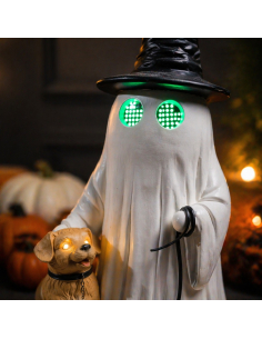 Fantôme en résine avec chien et yeux LED Halloween 2
