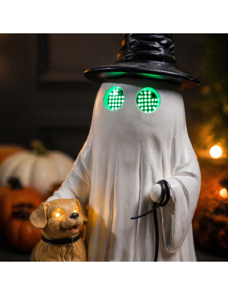 Décoration fantôme Halloween en résine avec chien
