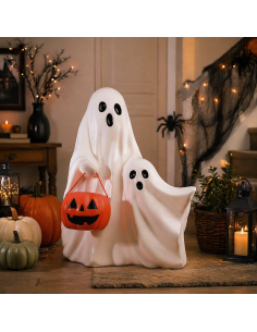 Lot de 2 fantômes lumineux avec citrouille – Décoration Halloween LED 62 cm
