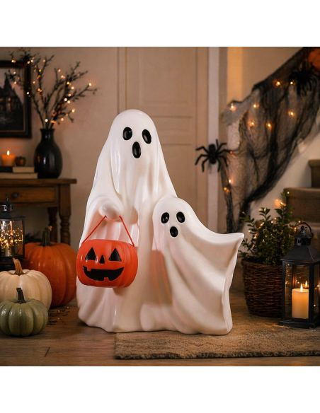 Lot de 2 fantômes lumineux avec citrouille – Décoration Halloween LED 62 cm