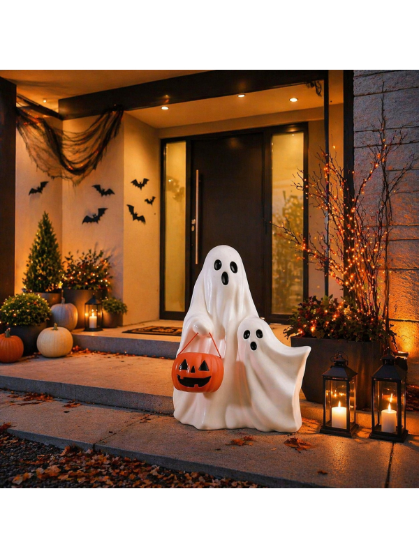 Lot de 2 fantômes lumineux avec citrouille – Décoration Halloween LED 62 cm