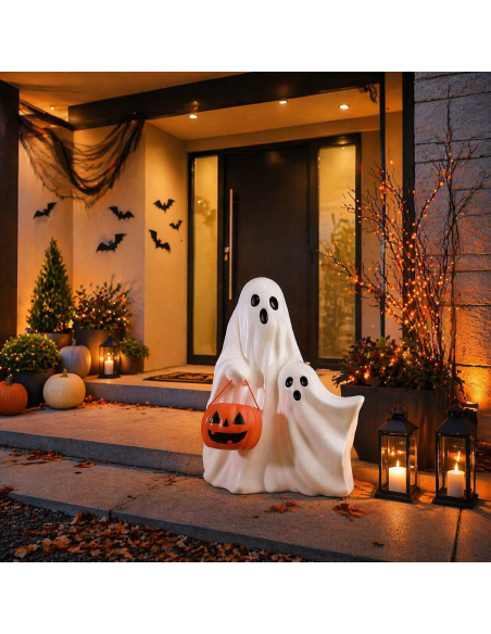 Lot de 2 fantômes lumineux avec citrouille – Décoration Halloween LED 62 cm