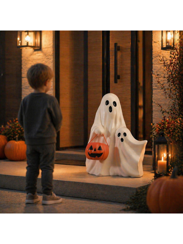 Lot de 2 fantômes lumineux avec citrouille – Décoration Halloween LED 62 cm