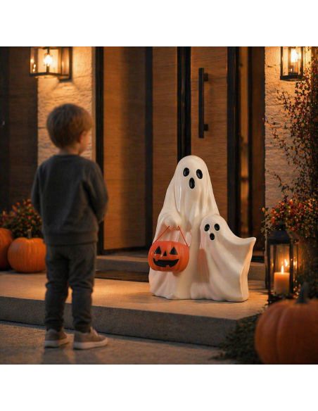 Lot de 2 fantômes lumineux avec citrouille – Décoration Halloween LED 62 cm