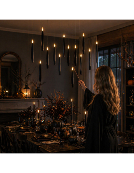 Bougies LED flottantes avec baguette magique – Créez une ambiance magique et élégante noires