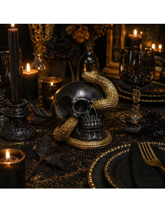 Crâne décoratif noir serpent doré – Déco Halloween chic et intrigante 2