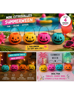 Lot de 4 mini citrouilles Halloween colorées Summerween avec anses 2