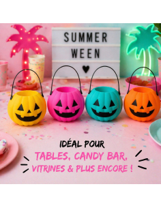 Lot de 4 mini citrouilles Halloween colorées Summerween avec anses