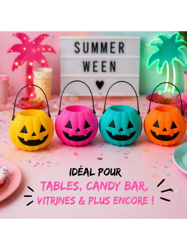Lot de 4 mini citrouilles Halloween colorées Summerween avec anses