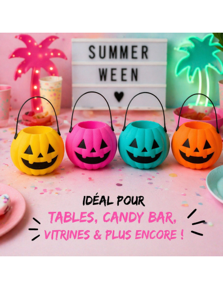 Lot de 4 mini citrouilles Halloween colorées Summerween avec anses