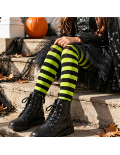 Collant rayé noir et vert enfant – Collant Halloween sorcière, abeille, clown