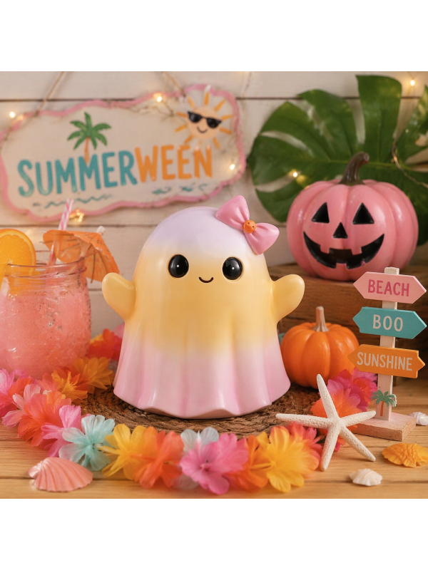 Fantôme Souriant en Résine (20 cm) – Décoration Halloween et Summerween