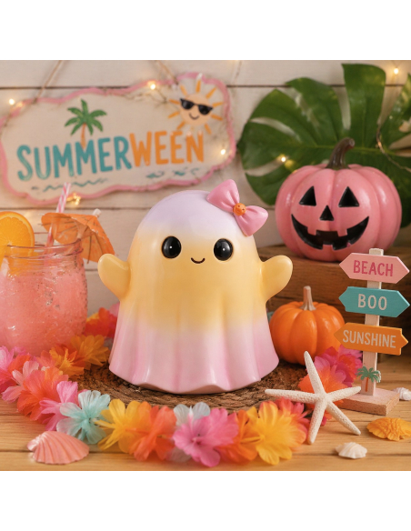 Fantôme Souriant en Résine (20 cm) – Décoration Halloween et Summerween