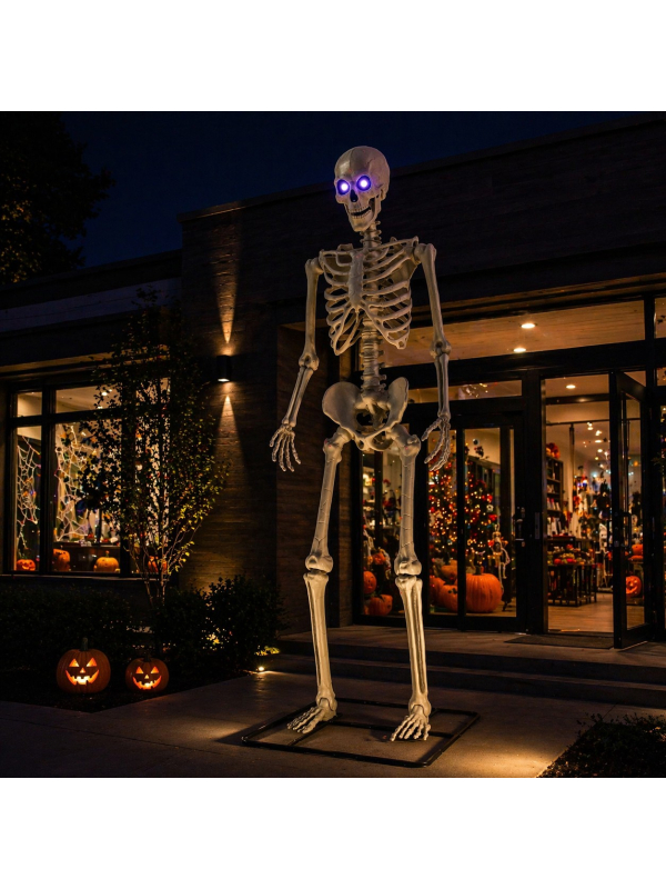 Squelette Géant 317,5 cm avec Yeux LED – Décoration Halloween XXL sur Socle Métal