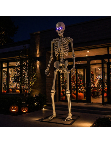 Squelette Géant 317,5 cm avec Yeux LED – Décoration Halloween XXL sur Socle Métal