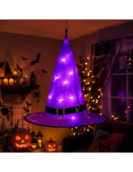 Décoration halloween, guirlande chapeaux de sorcières à Led