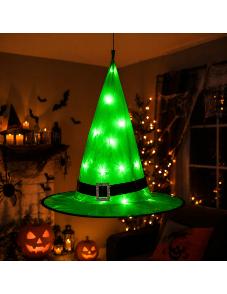 Décoration halloween, guirlande chapeaux de sorcières à Led