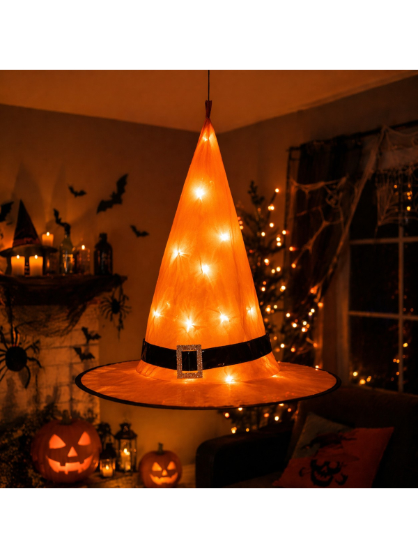 Décoration halloween, guirlande chapeaux de sorcières à Led