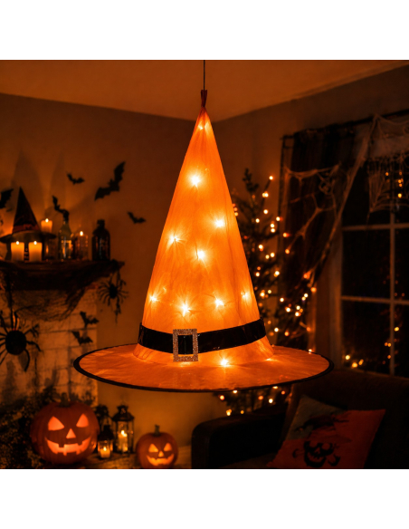 Décoration halloween, guirlande chapeaux de sorcières à Led