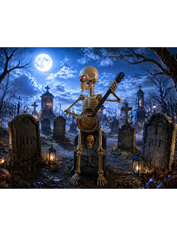 Automate halloween squelette jouant du banjo - 90 cm