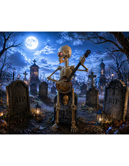 Automate halloween squelette jouant du banjo - 90 cm