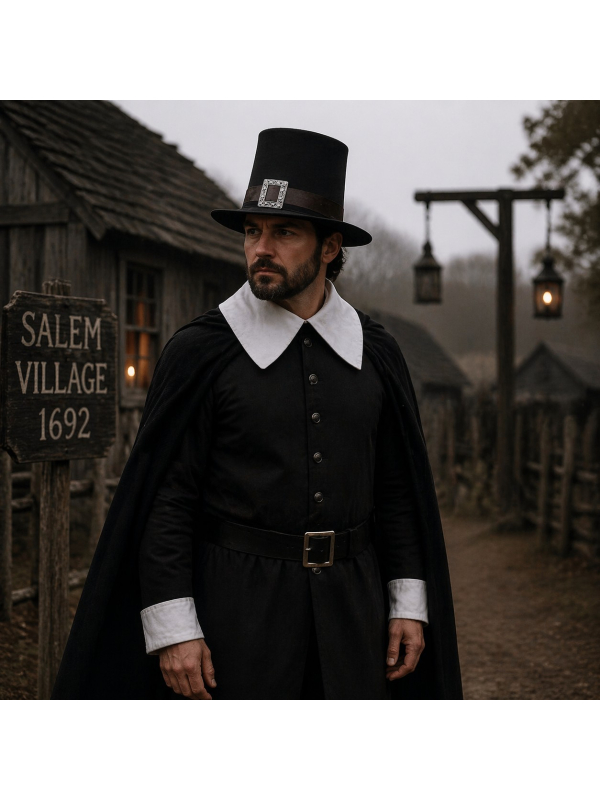 Chapeau Pèlerin Puritain Noir Adulte – Déguisement Sorcière de Salem Halloween