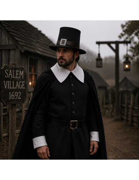 Chapeau Pèlerin Puritain Noir Adulte – Déguisement Sorcière de Salem Halloween