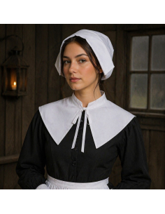 Coiffe de Pèlerine Puritaine Femme – Bonnet Historique Salem Halloween
