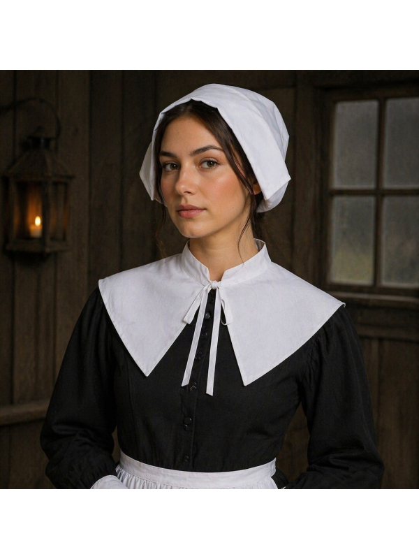 Coiffe de Pèlerine Puritaine Femme – Bonnet Historique Salem Halloween