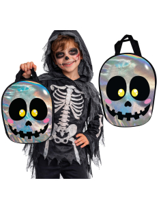 Sac à bonbons Halloween crâne brillant pour enfant