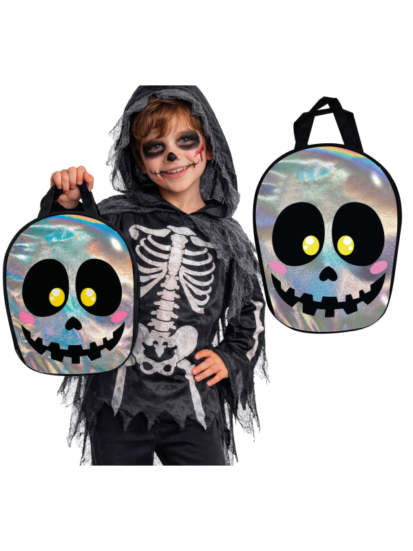 Sac à bonbons Halloween crâne brillant pour enfant