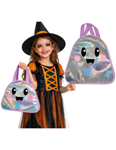 Sac Halloween enfant fantôme métallisé holographique 31 cm – sac à bonbons girly