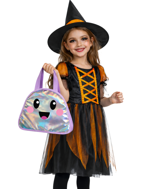 Sac Halloween enfant fantôme métallisé holographique 31 cm – sac à bonbons girly