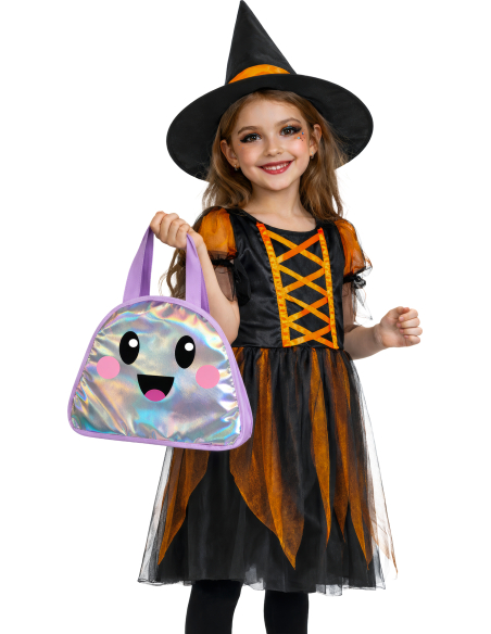 Sac Halloween enfant fantôme métallisé holographique 31 cm – sac à bonbons girly