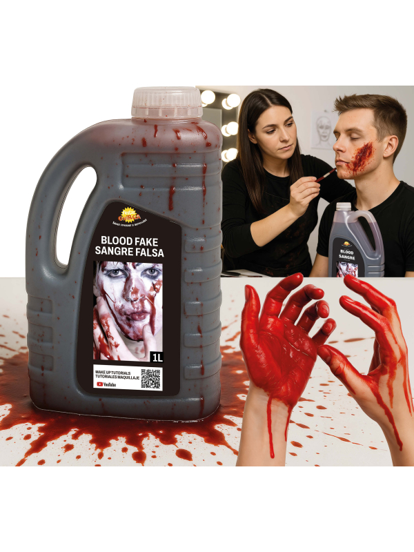 Faux sang cosmétique 1 litre – effet réaliste pour maquillage Halloween et décoration gore