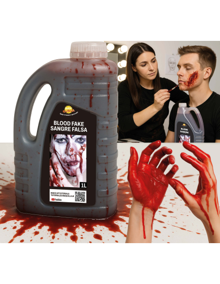 Faux sang cosmétique 1 litre – effet réaliste pour maquillage Halloween et décoration gore
