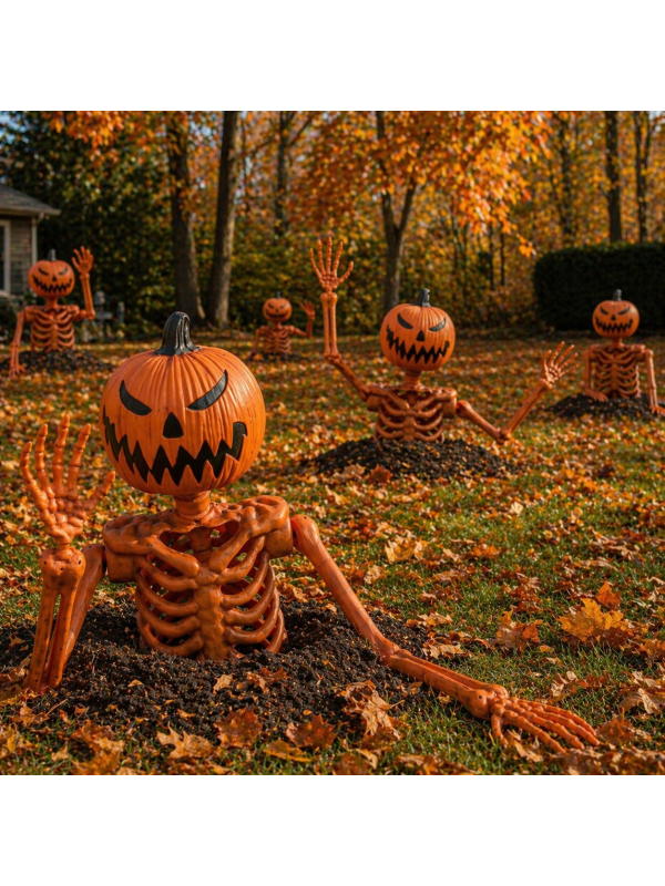 Squelette Citrouille Surgissant de la Tombe – Décoration Halloween Effrayante 122 cm