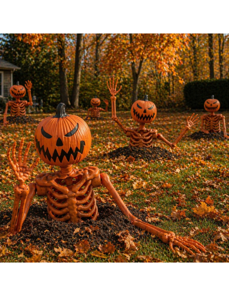 Squelette Citrouille Surgissant de la Tombe – Décoration Halloween Effrayante 122 cm